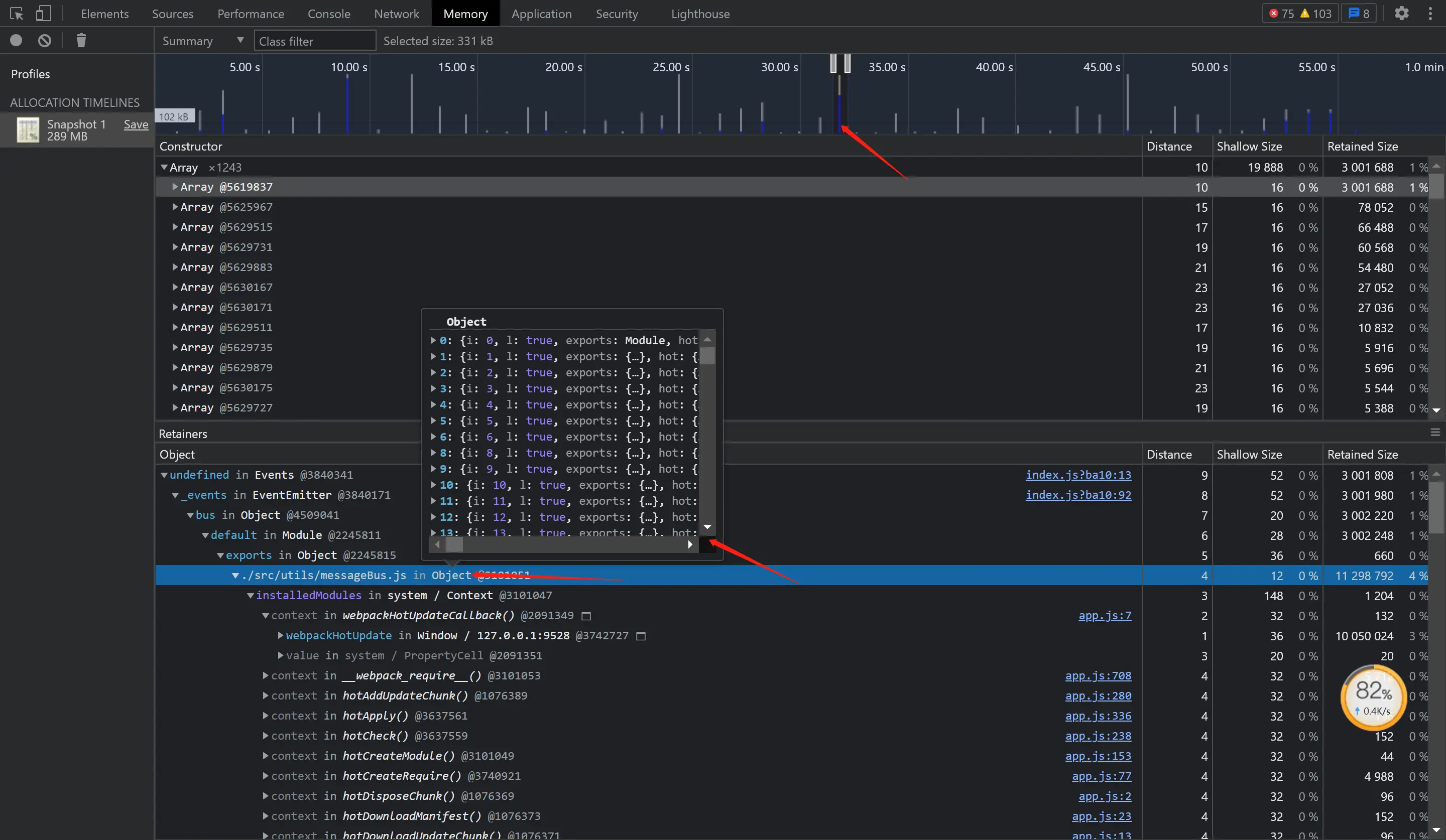 chrome-devtool-memory-按时间分析内存